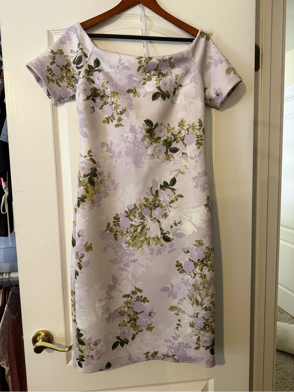 Calvin Klein Lavender Floral One-Shoulder Dress